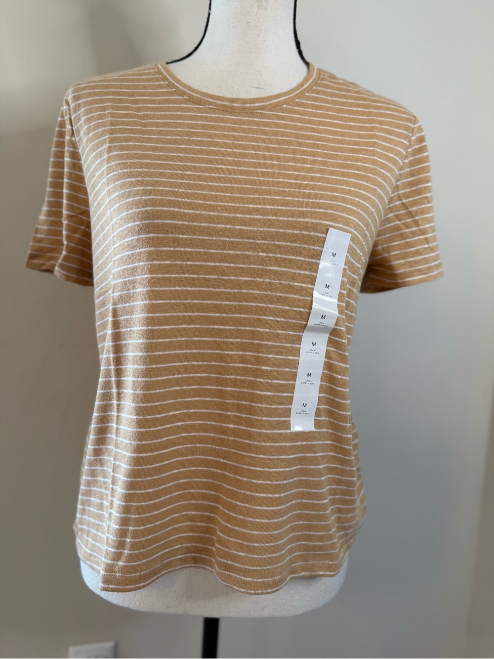 Banana Republic Factory linen blend tan white striped tee SZ M